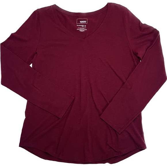 Sonoma The Everyday Tee Womans Long Sleeve V Neck Red Size M - Picture 1 of 3